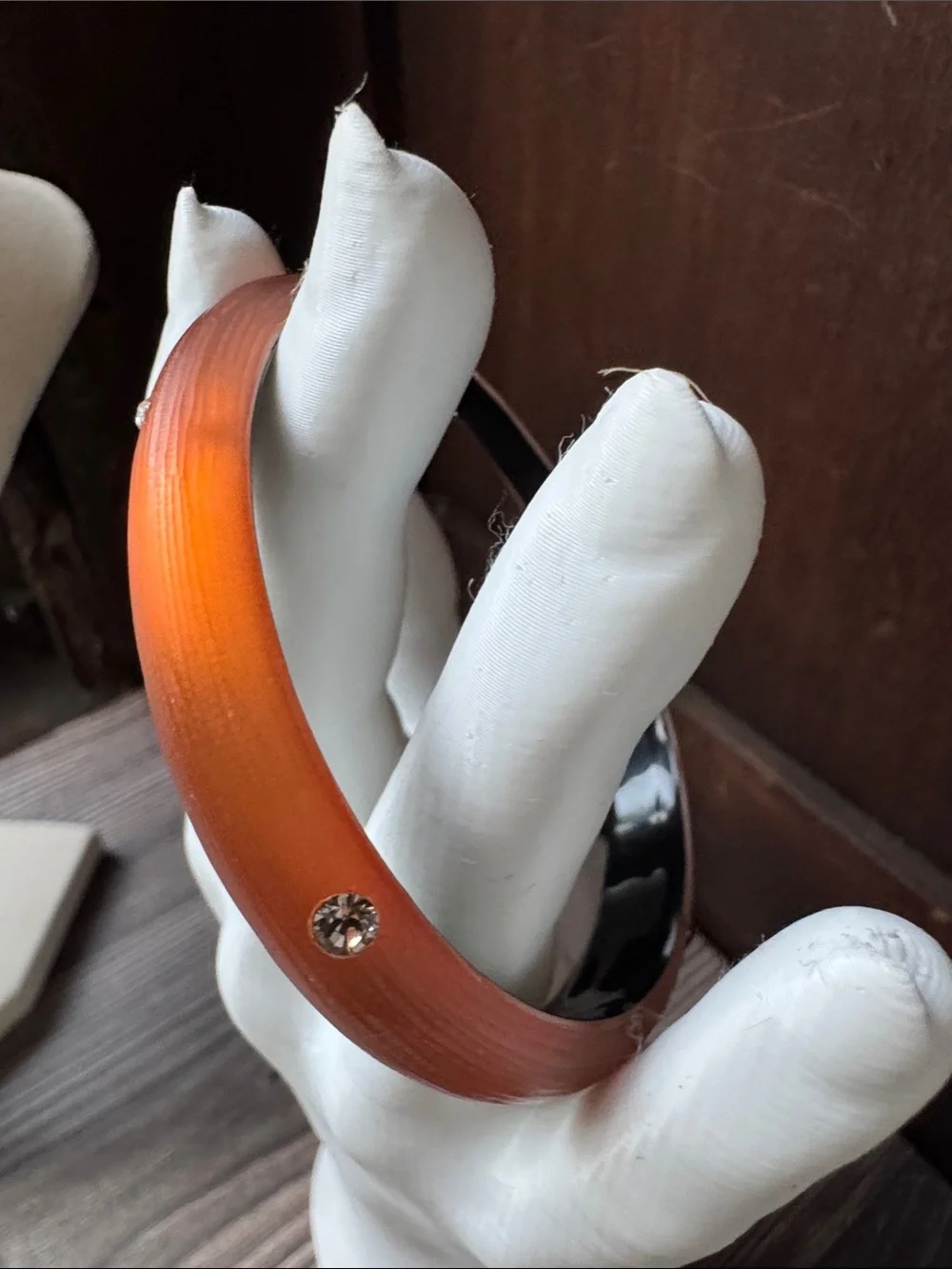 Alexis Bittar Burnt Orange Vintage Lucite Rhinestone Bangle Bracelet Hand-Carved